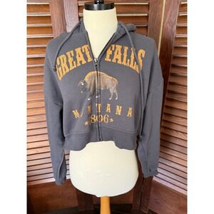 Forever 21 Great Falls Montana Graphic Cropped Zip Up Hoodie Size L